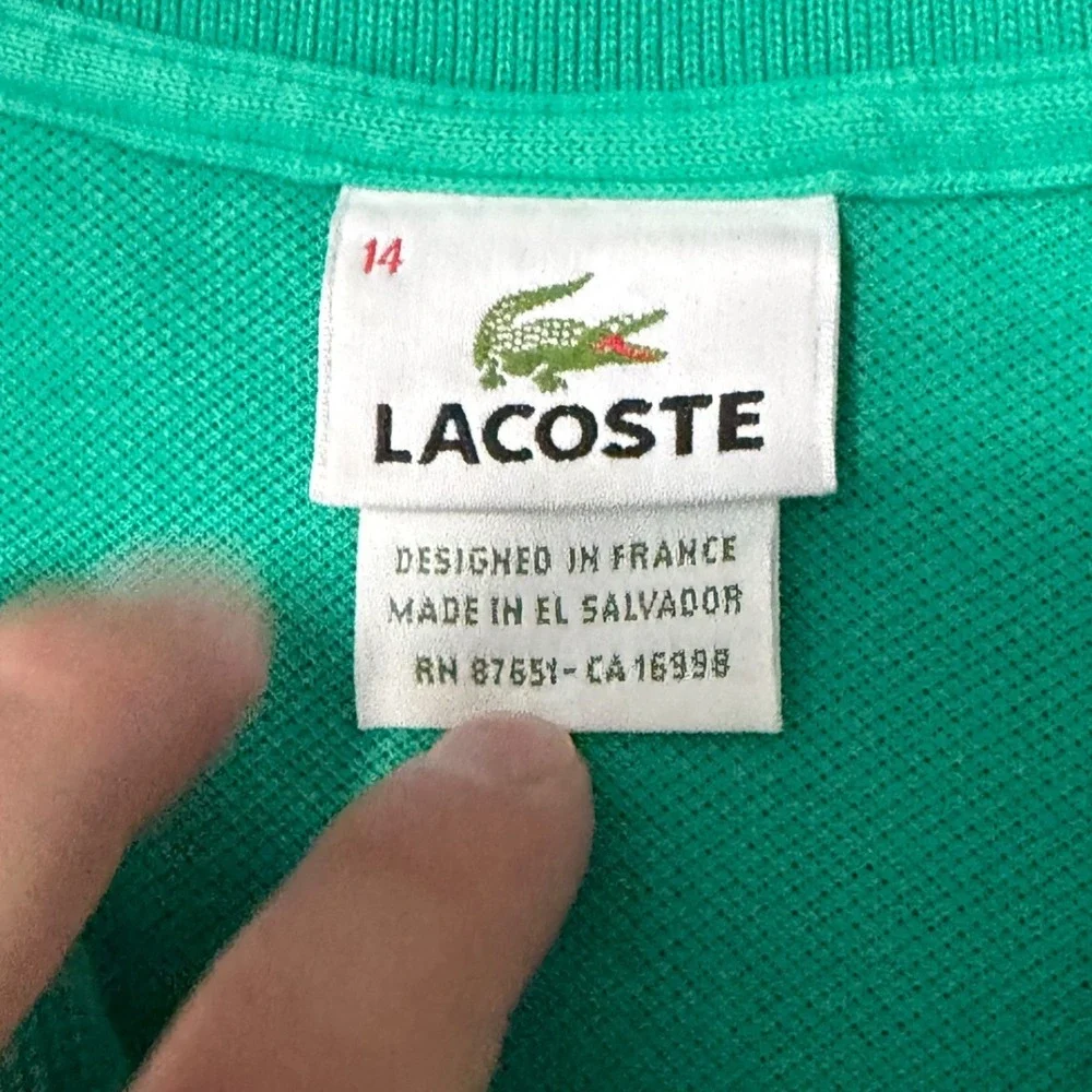 Lacoste Polo Shirt Kids Unisex Eu 14 Teen Green Short Sleeve Preppy Core Logo